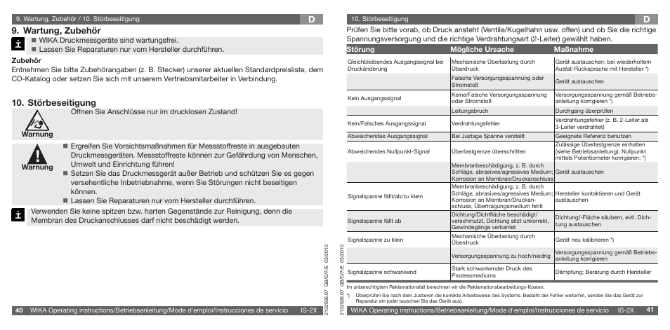 Wartung, zubehör, Störbeseitigung | WIKA IS-21-F User Manual | Page 21 / 43