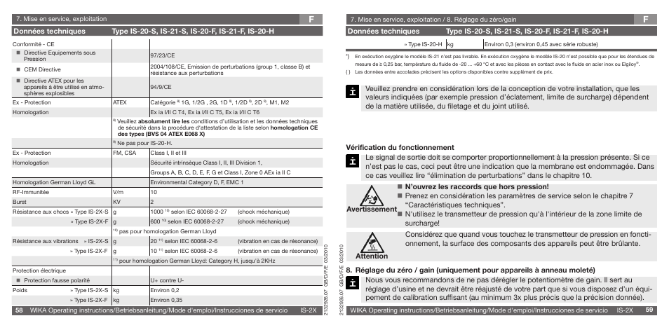 Avertissement attention | WIKA IS-21-F User Manual | Page 30 / 43
