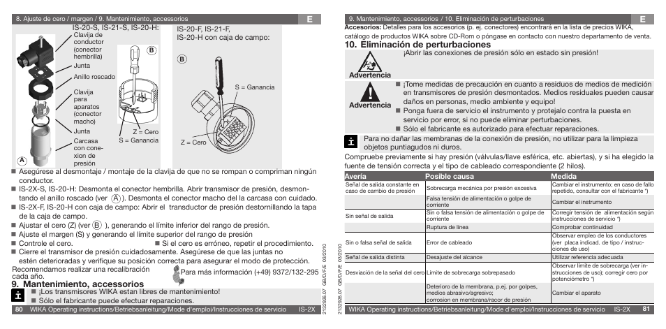 Mantenimiento, accessorios, Eliminación de perturbaciones | WIKA IS-21-F User Manual | Page 41 / 43