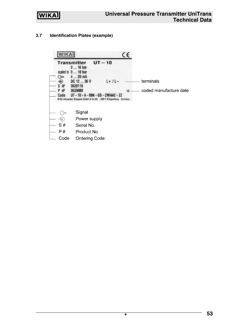 7 identification plates (example) | WIKA UT-11 User Manual | Page 14 / 42