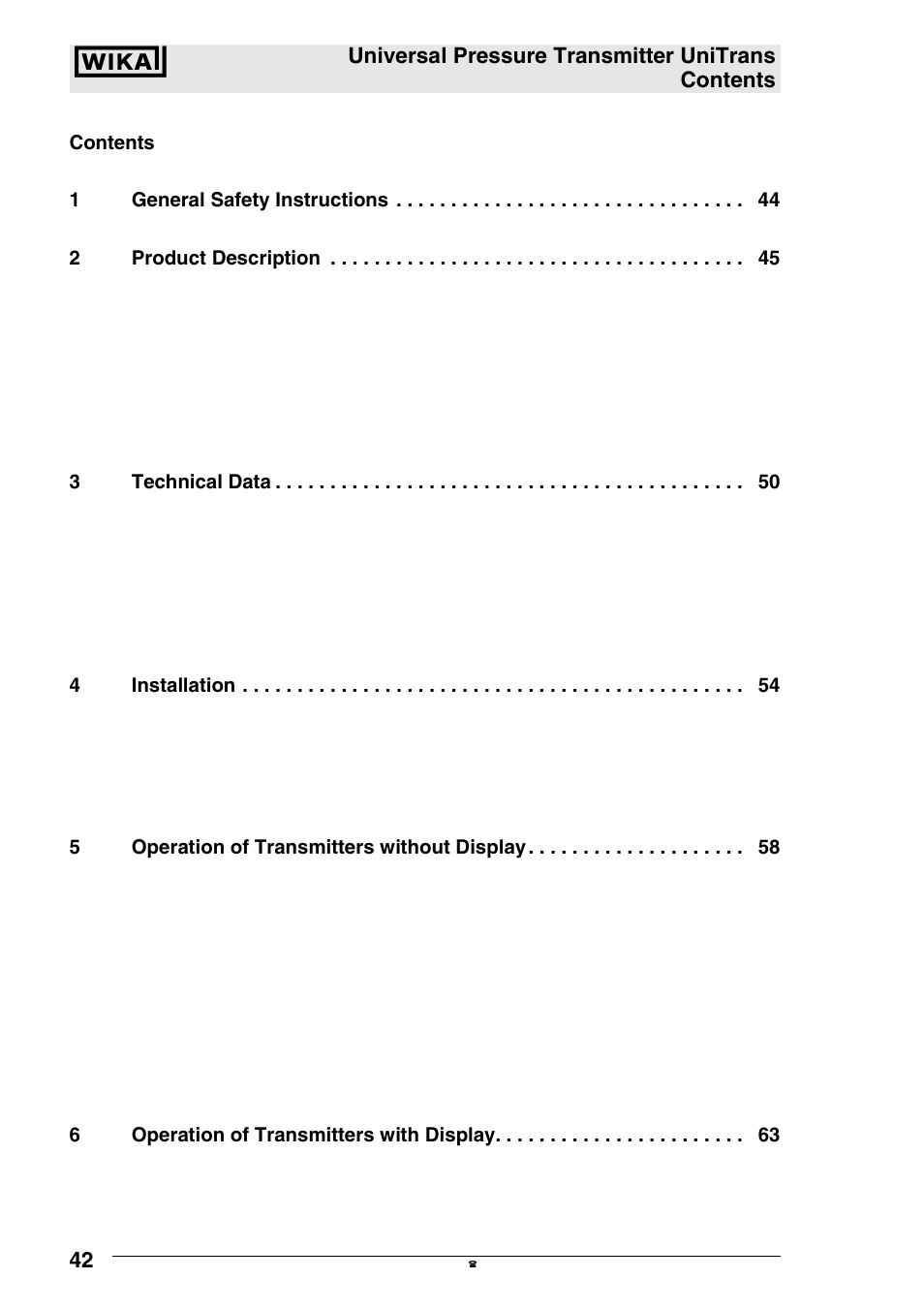 Universal pressure transmitter unitrans contents | WIKA UT-11 User Manual | Page 3 / 42