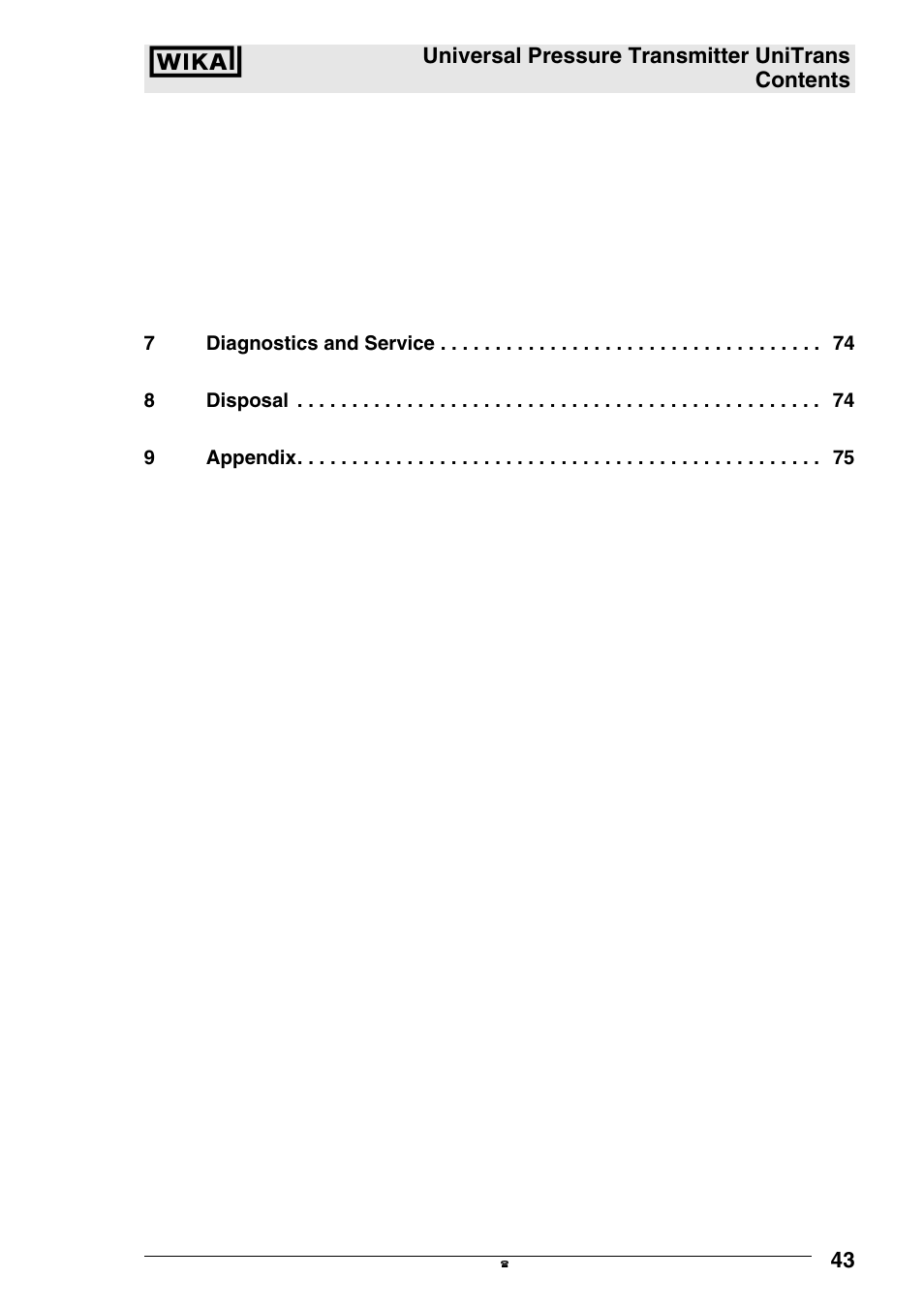 Universal pressure transmitter unitrans contents, 7diagnostics and service 8 disposal 9 appendix | WIKA UT-11 User Manual | Page 4 / 42