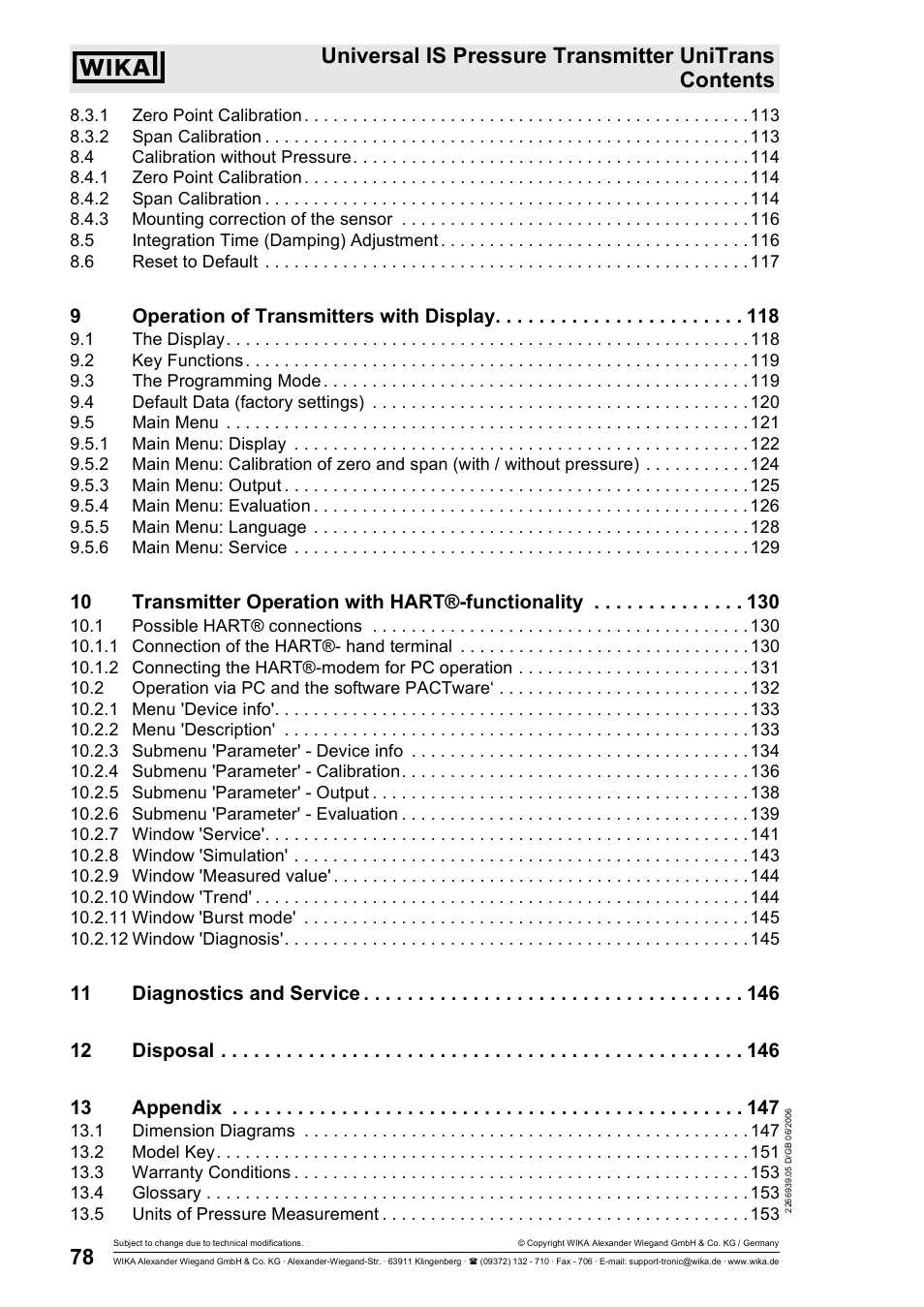 9operation of transmitters with display, 10 transmitter operation with hart®-functionality | WIKA IUT-11 User Manual | Page 3 / 78