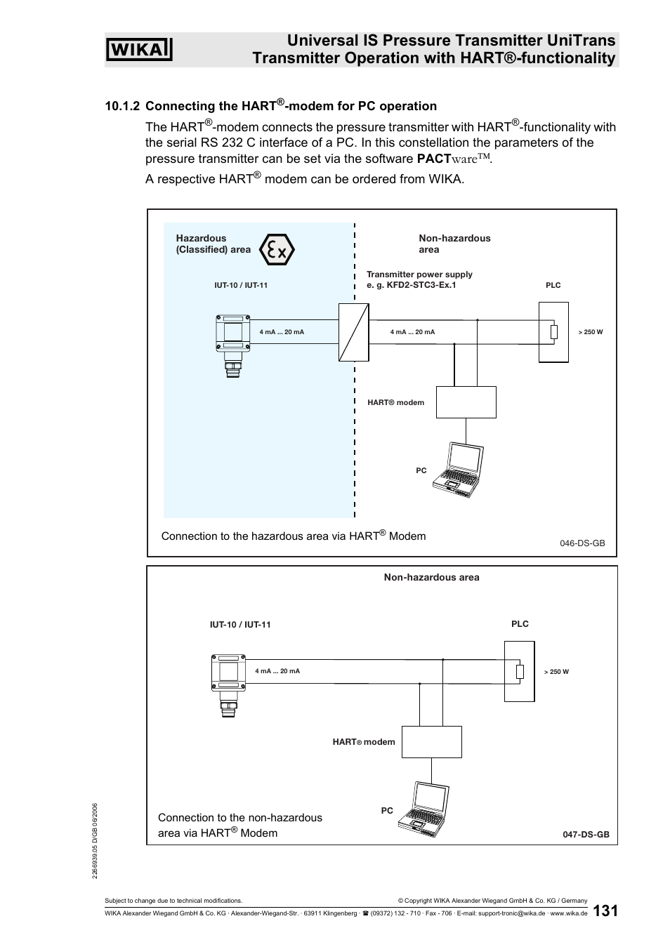 Ware, 2 connecting the hart, Modem for pc operation the hart | Modem connects the pressure transmitter with hart, A respective hart, Modem can be ordered from wika | WIKA IUT-11 User Manual | Page 56 / 78