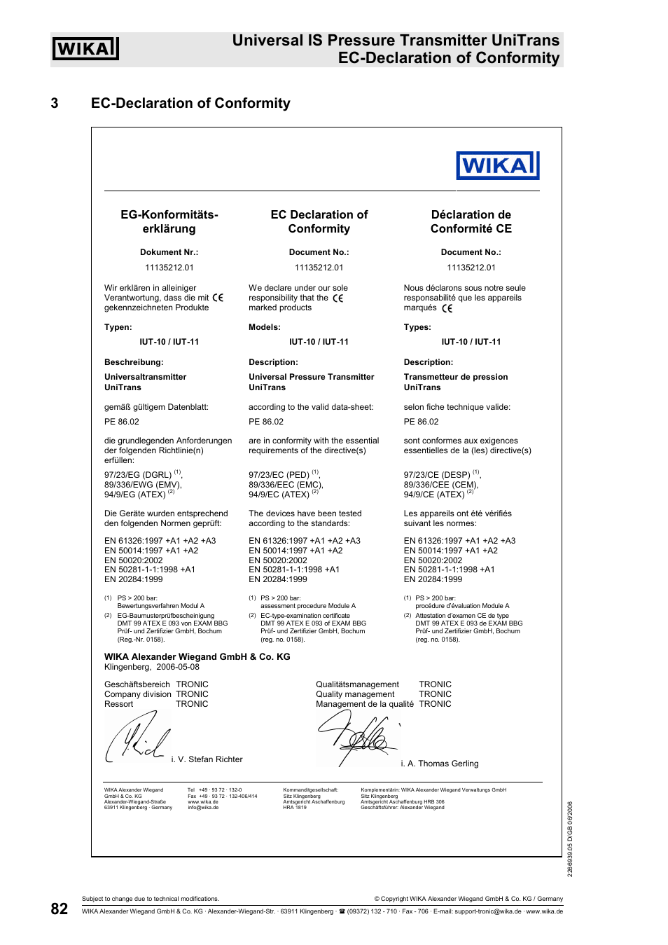 3ec-declaration of conformity | WIKA IUT-11 User Manual | Page 7 / 78