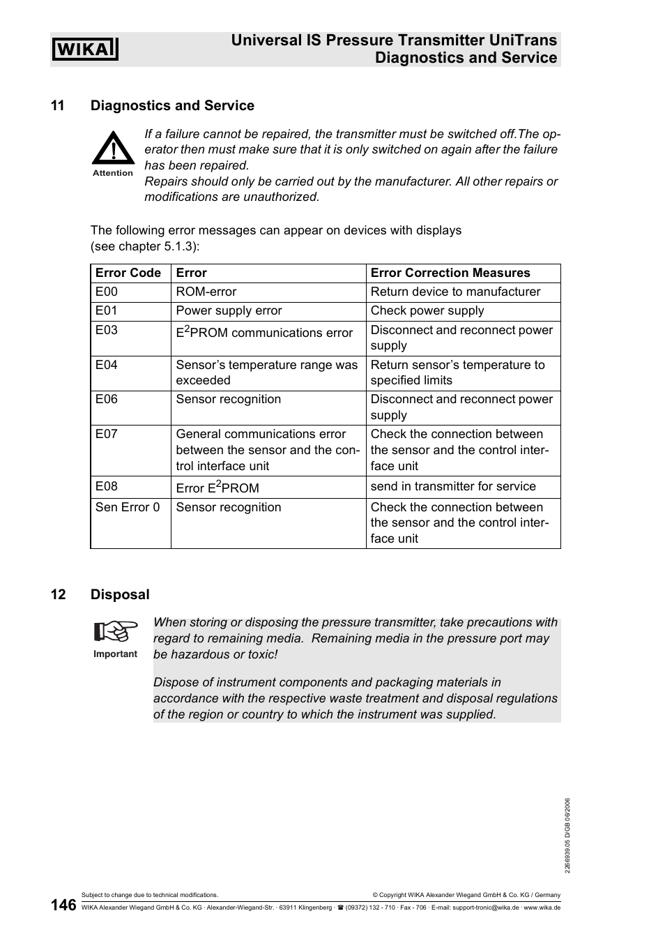 11 diagnostics and service, 12 disposal | WIKA IUT-11 User Manual | Page 71 / 78
