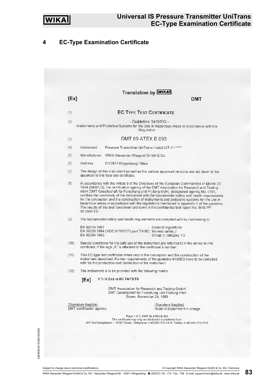 4ec-type examination certificate | WIKA IUT-11 User Manual | Page 8 / 78