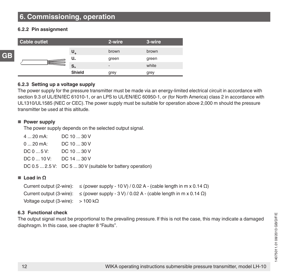 Gb 6. commissioning, operation | WIKA LH-10 User Manual | Page 12 / 60