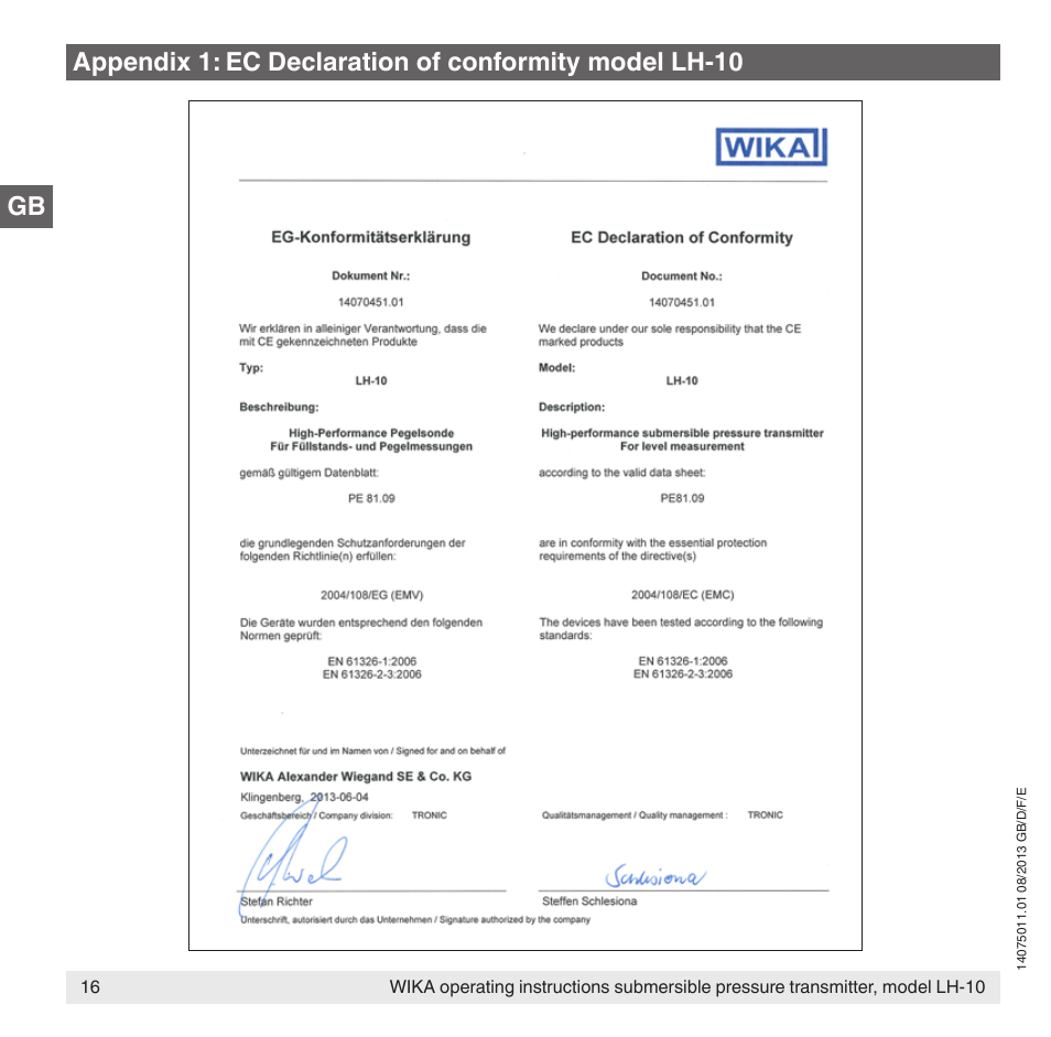 WIKA LH-10 User Manual | Page 16 / 60