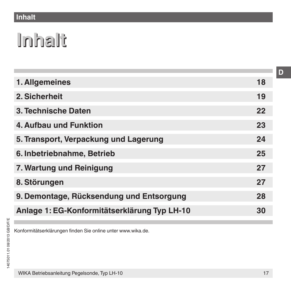 Inhalt | WIKA LH-10 User Manual | Page 17 / 60