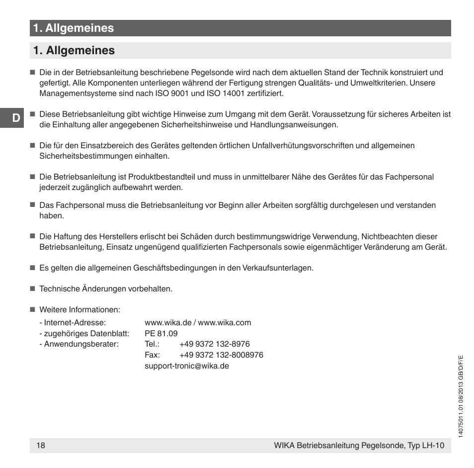 Allgemeines | WIKA LH-10 User Manual | Page 18 / 60