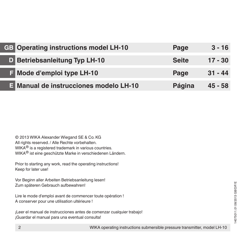 Gb d | WIKA LH-10 User Manual | Page 2 / 60