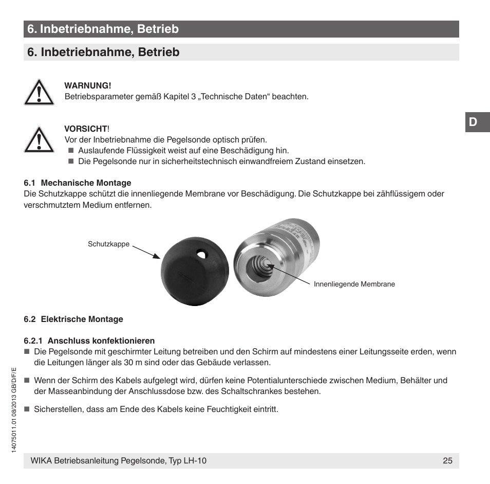 Inbetriebnahme, betrieb | WIKA LH-10 User Manual | Page 25 / 60