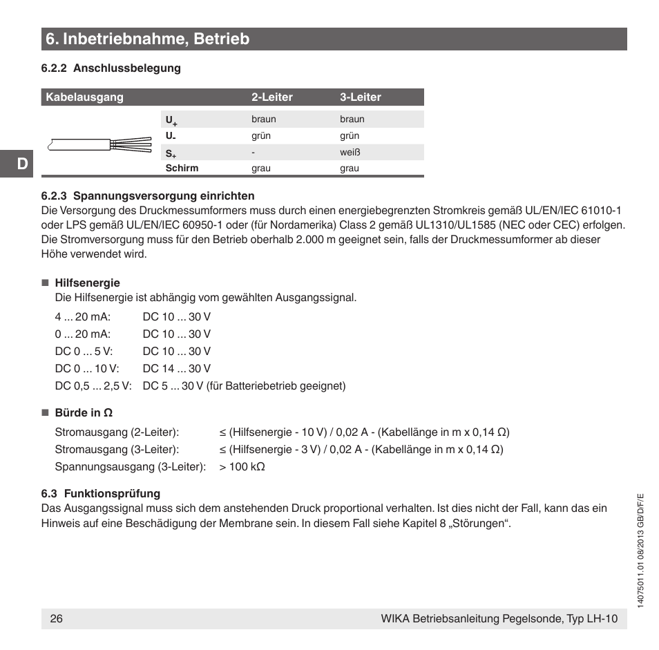 Inbetriebnahme, betrieb | WIKA LH-10 User Manual | Page 26 / 60