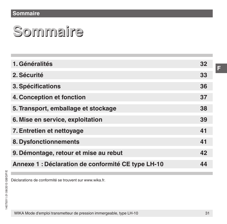 Sommaire | WIKA LH-10 User Manual | Page 31 / 60