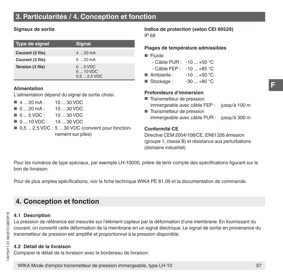 Conception et fonction, Particularités / 4. conception et fonction | WIKA LH-10 User Manual | Page 37 / 60