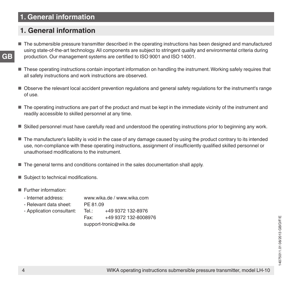 Gb 1. general information 1. general information | WIKA LH-10 User Manual | Page 4 / 60