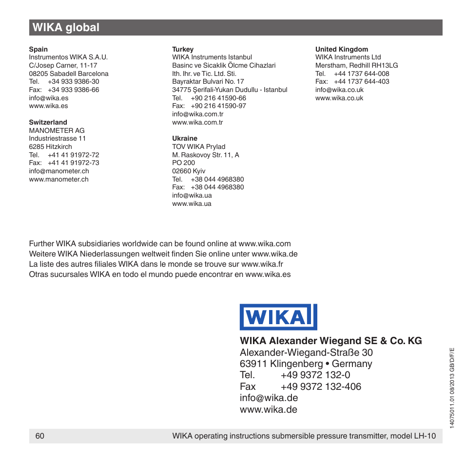 Wika global | WIKA LH-10 User Manual | Page 60 / 60