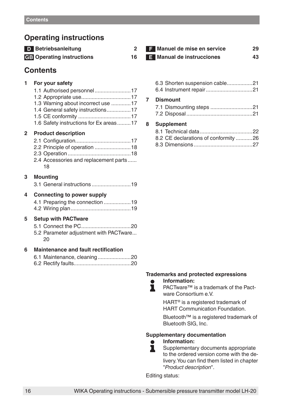 WIKA LH-20 User Manual | Page 16 / 60
