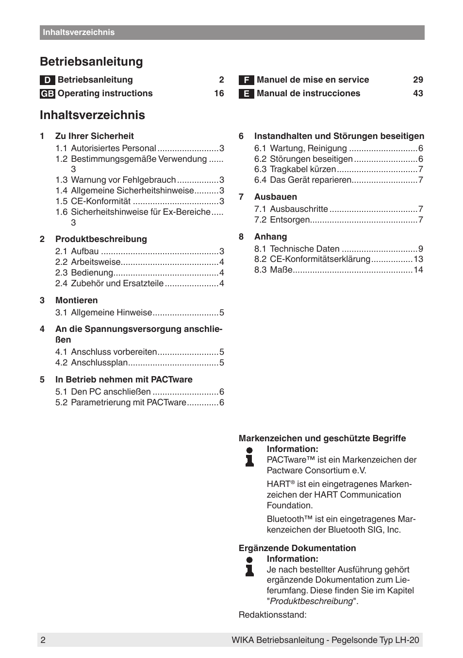 WIKA LH-20 User Manual | Page 2 / 60