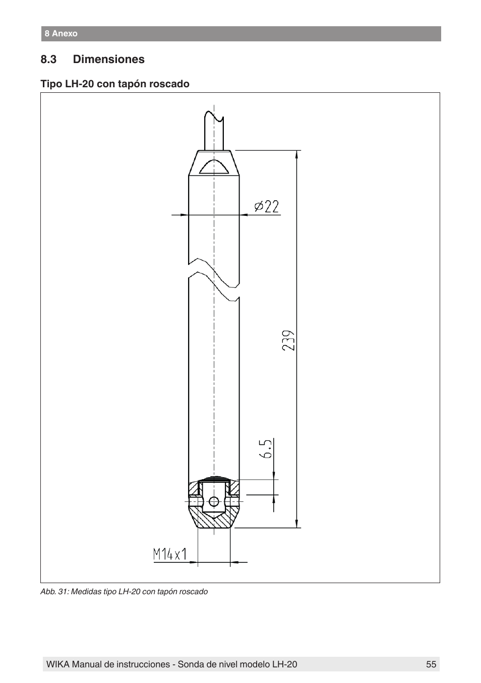 3 dimensiones | WIKA LH-20 User Manual | Page 55 / 60