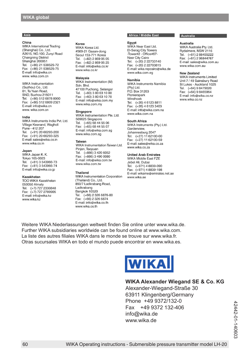 WIKA LH-20 User Manual | Page 60 / 60