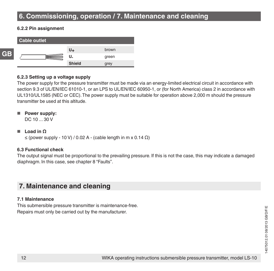 Maintenance and cleaning | WIKA LS-10 User Manual | Page 12 / 60