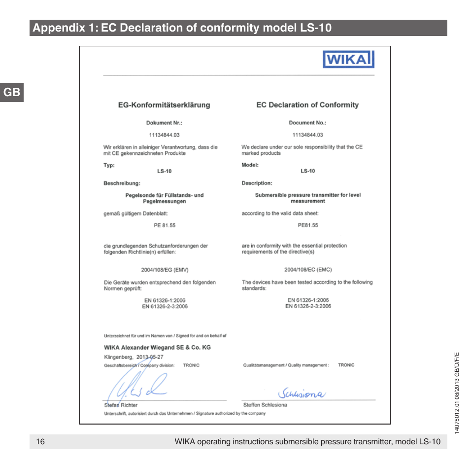 WIKA LS-10 User Manual | Page 16 / 60