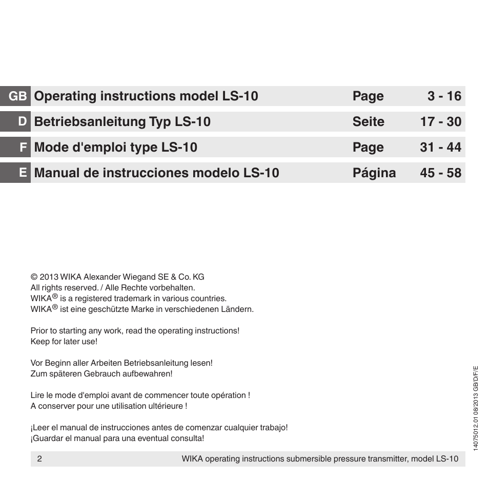 Gb d | WIKA LS-10 User Manual | Page 2 / 60