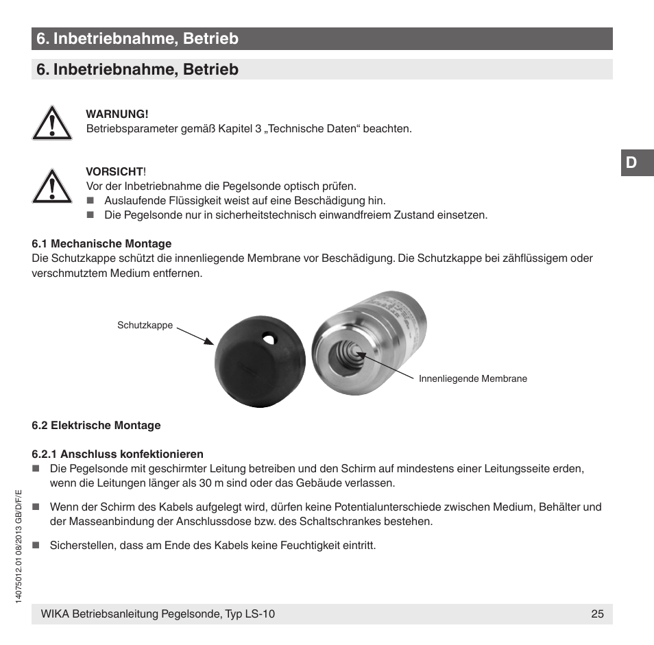 Inbetriebnahme, betrieb | WIKA LS-10 User Manual | Page 25 / 60
