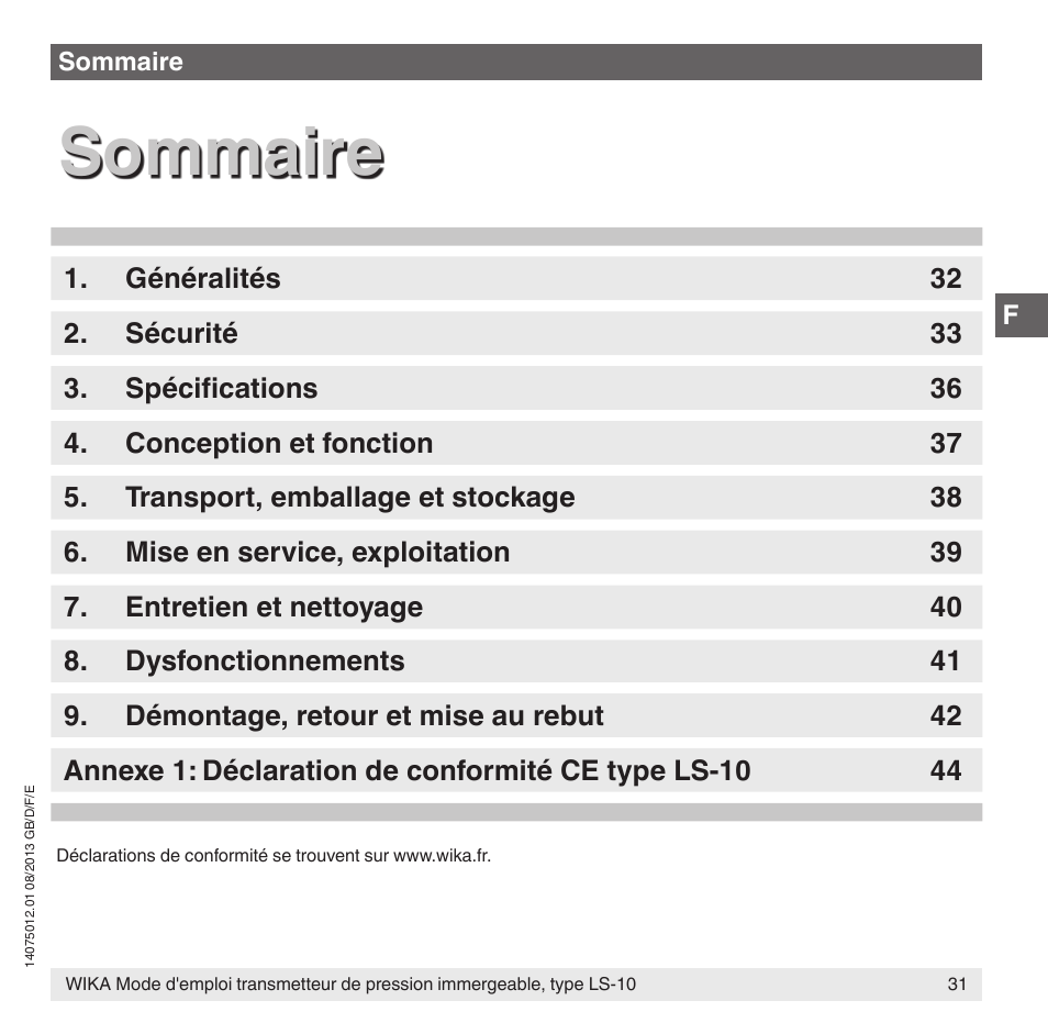 Sommaire | WIKA LS-10 User Manual | Page 31 / 60