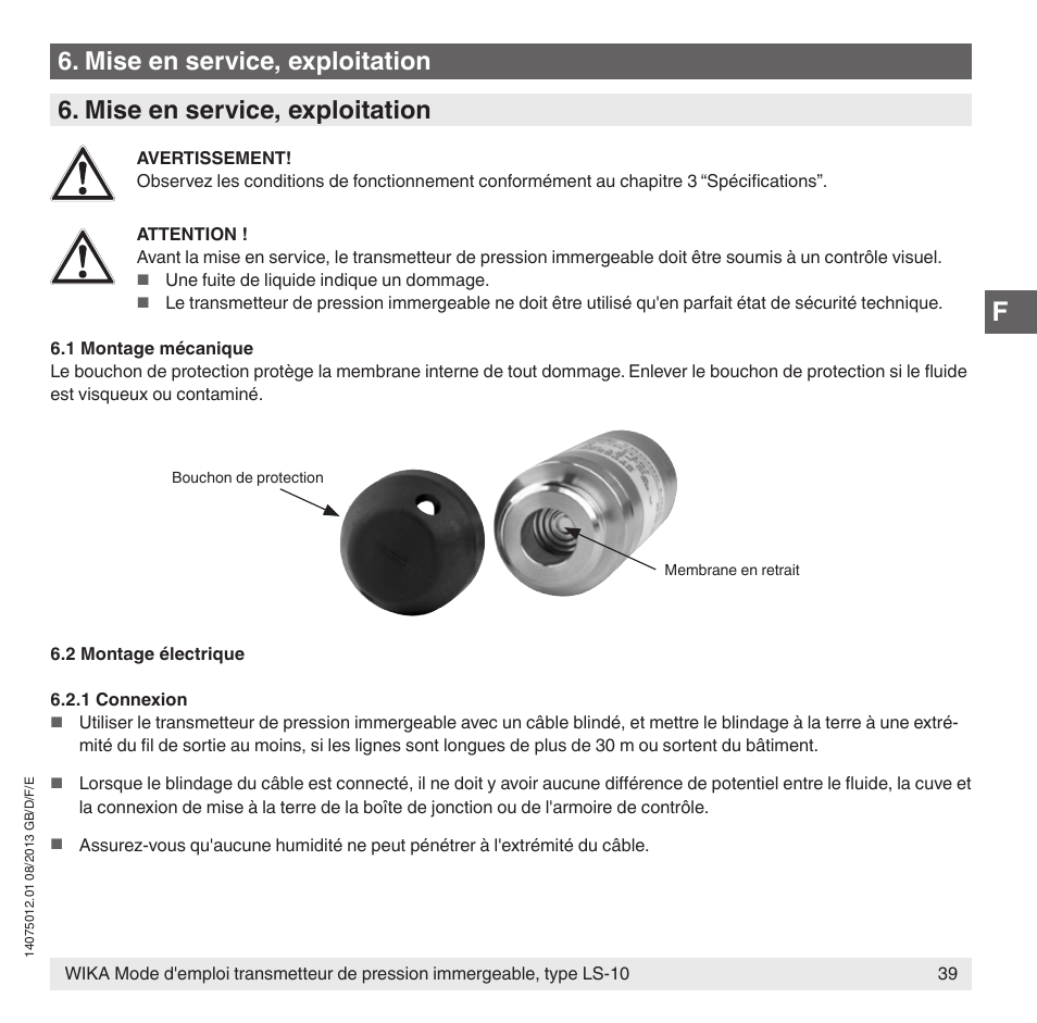 Mise en service, exploitation | WIKA LS-10 User Manual | Page 39 / 60