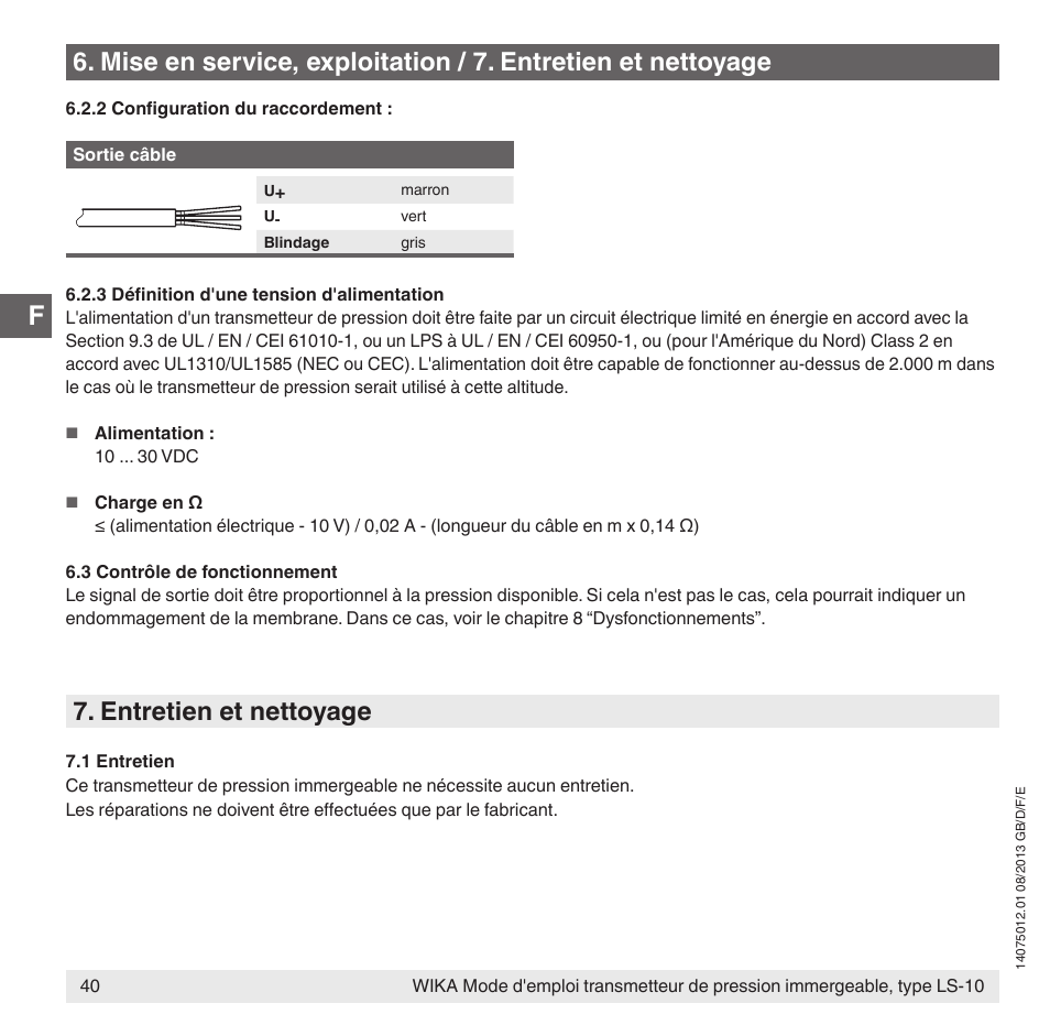 Entretien et nettoyage | WIKA LS-10 User Manual | Page 40 / 60