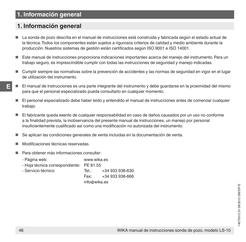 Información general | WIKA LS-10 User Manual | Page 46 / 60