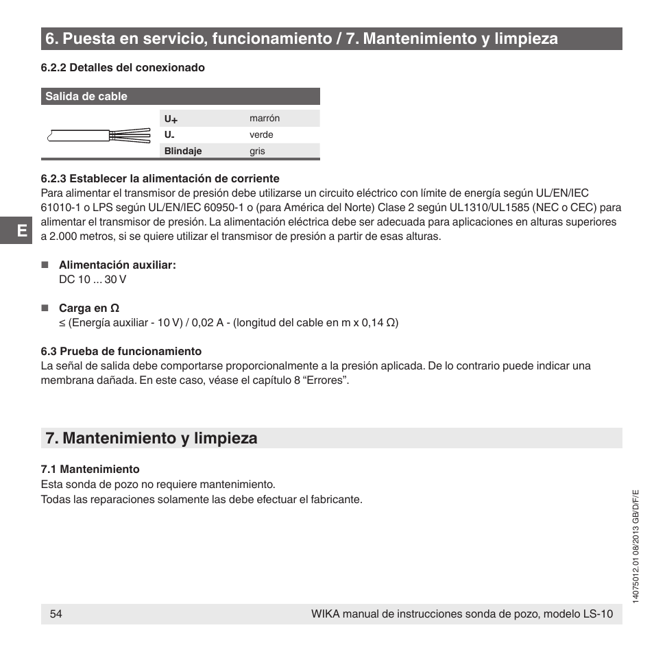 Mantenimiento y limpieza | WIKA LS-10 User Manual | Page 54 / 60