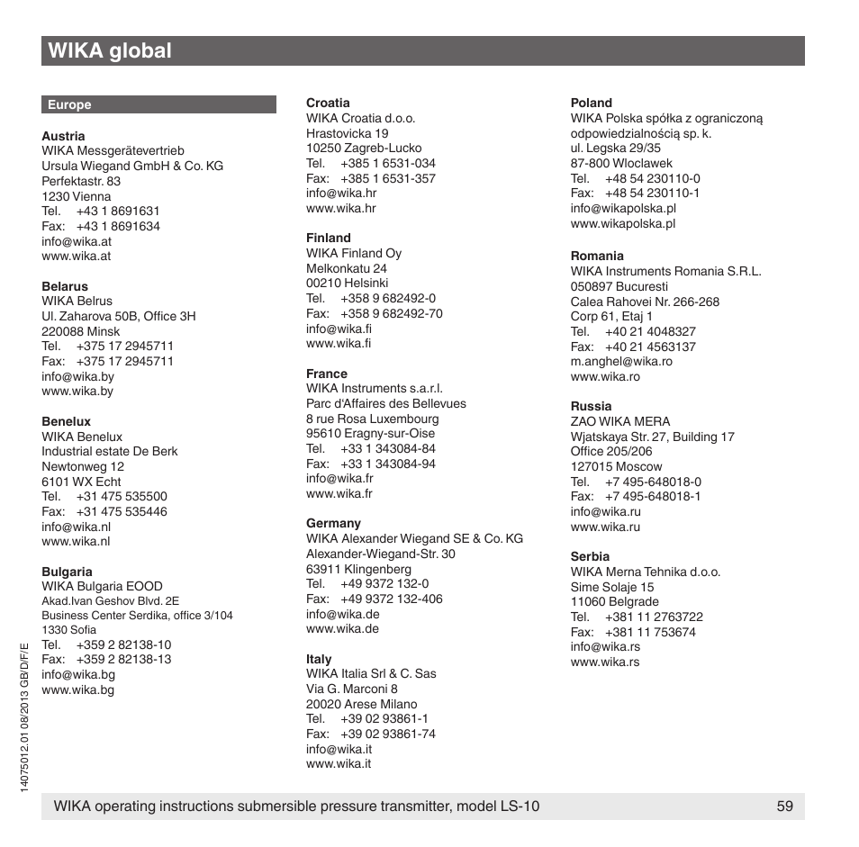 Wika global | WIKA LS-10 User Manual | Page 59 / 60