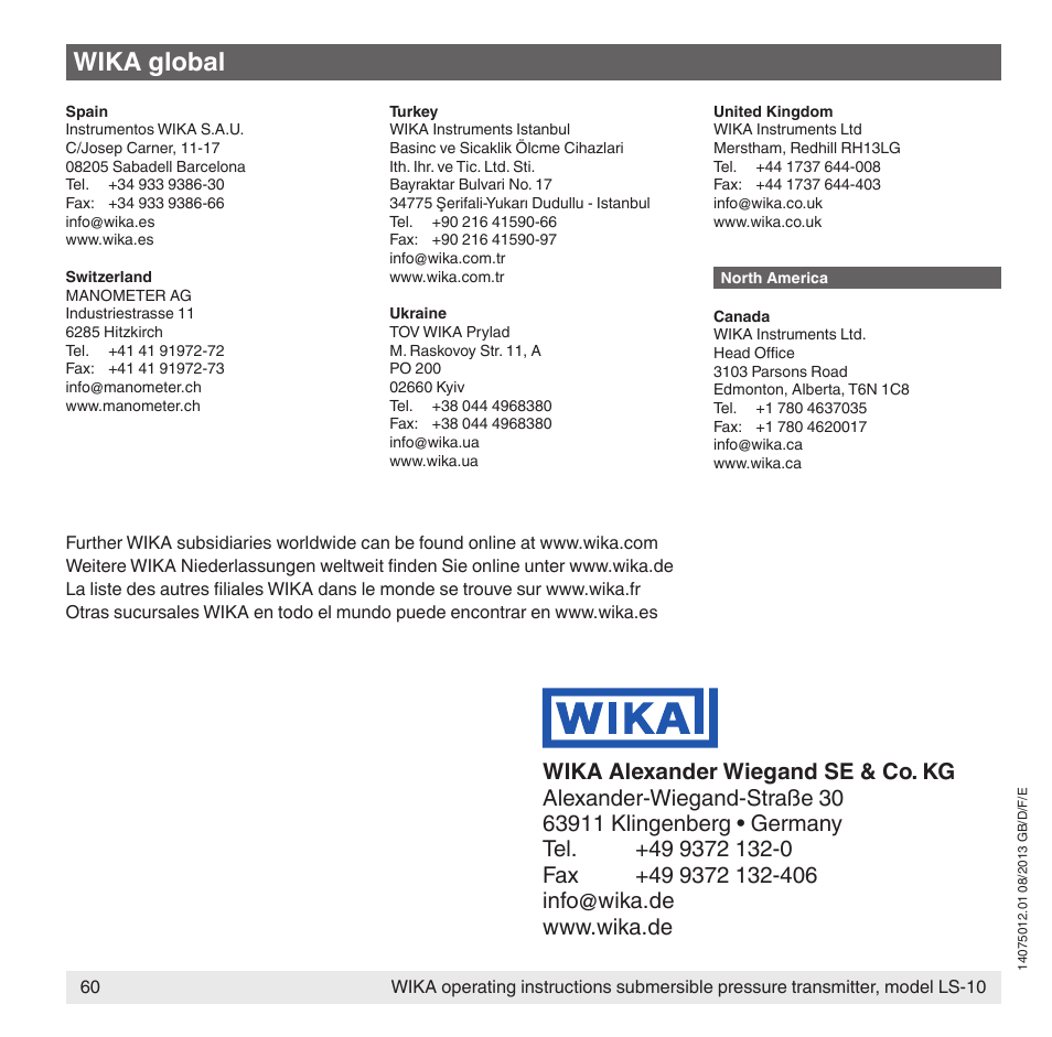 Wika global | WIKA LS-10 User Manual | Page 60 / 60