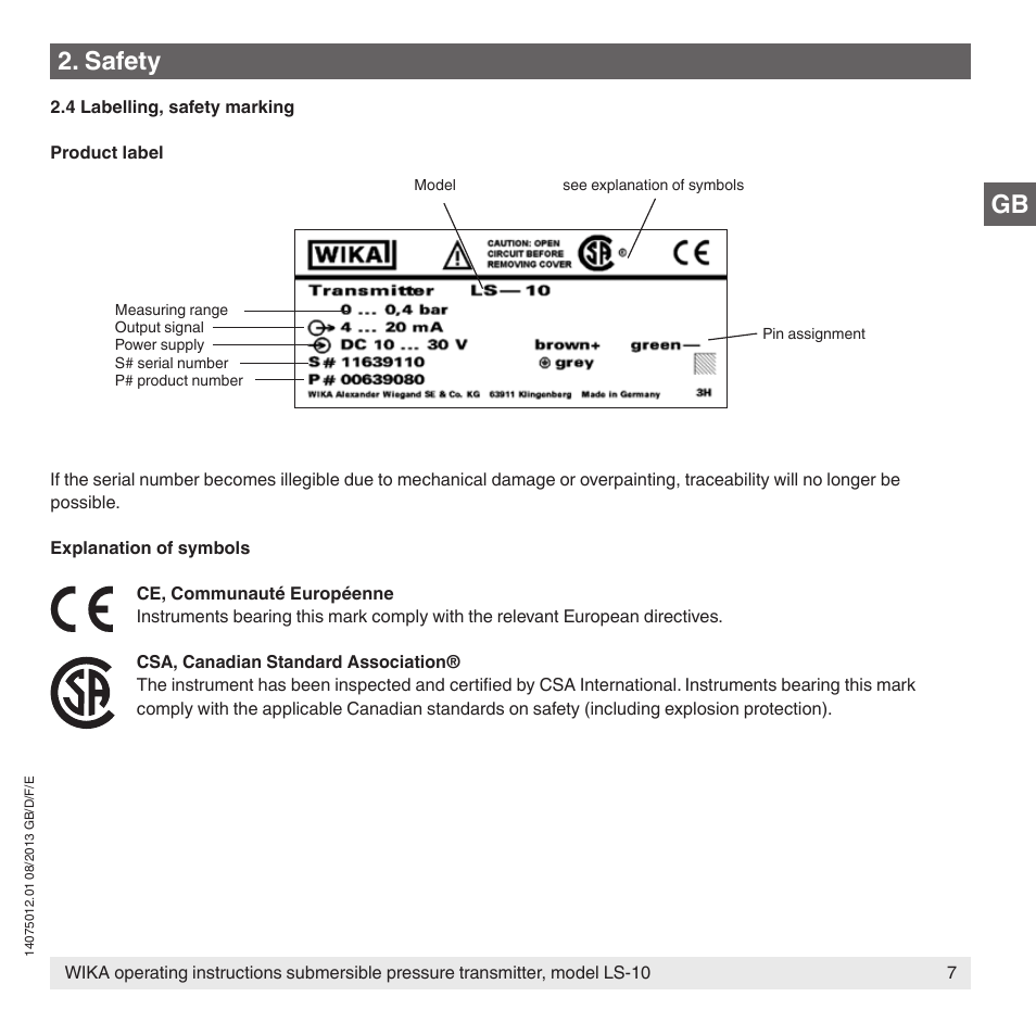 Safety | WIKA LS-10 User Manual | Page 7 / 60