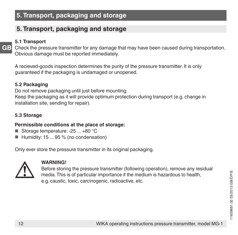 WIKA MG-1 User Manual | Page 12 / 92