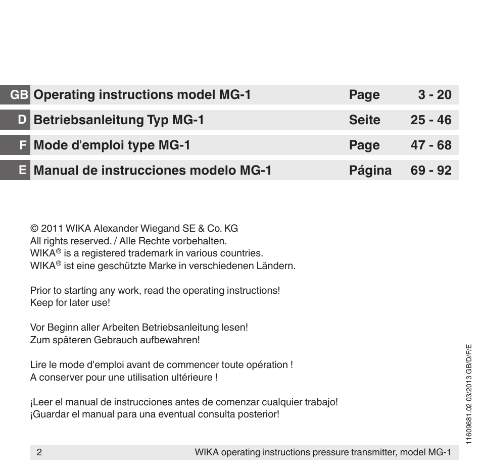 WIKA MG-1 User Manual | Page 2 / 92