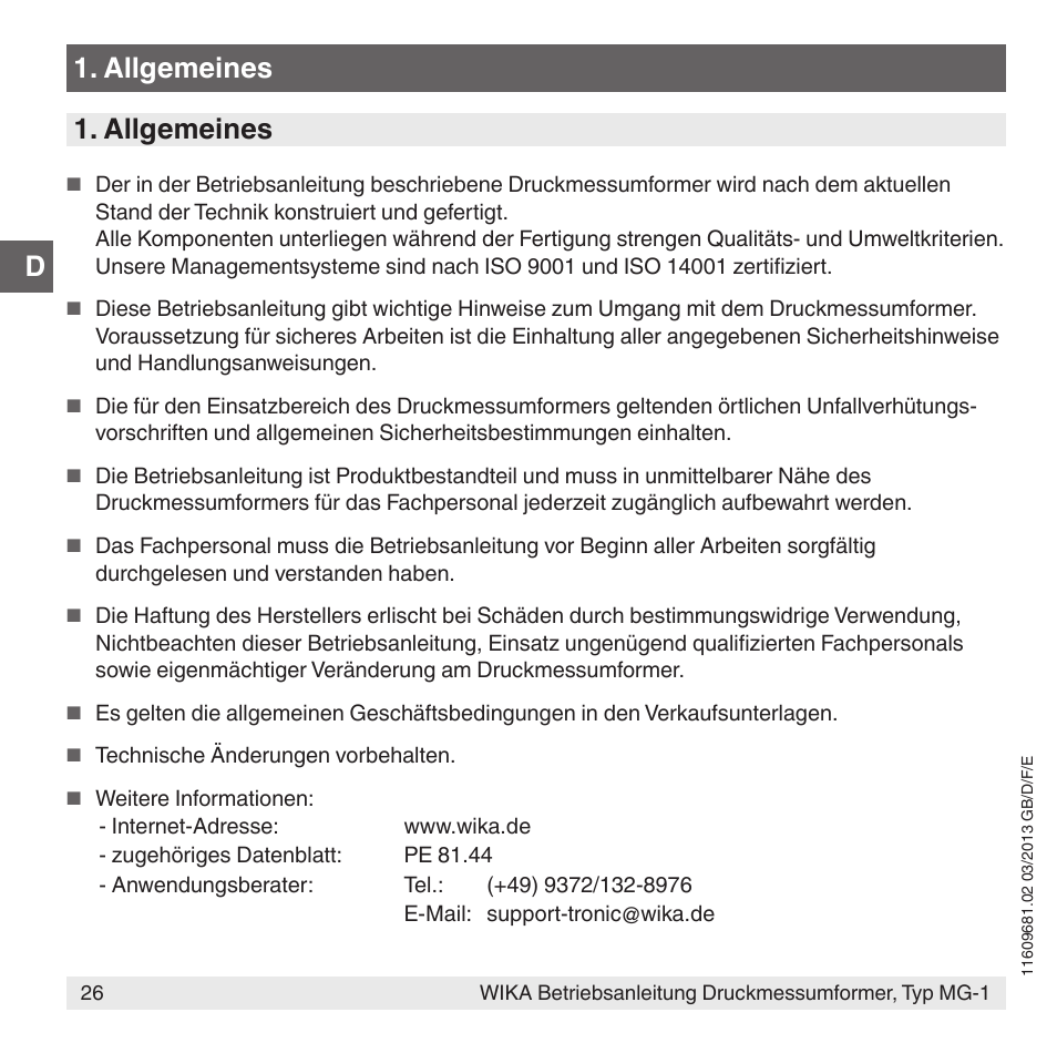 Allgemeines | WIKA MG-1 User Manual | Page 26 / 92