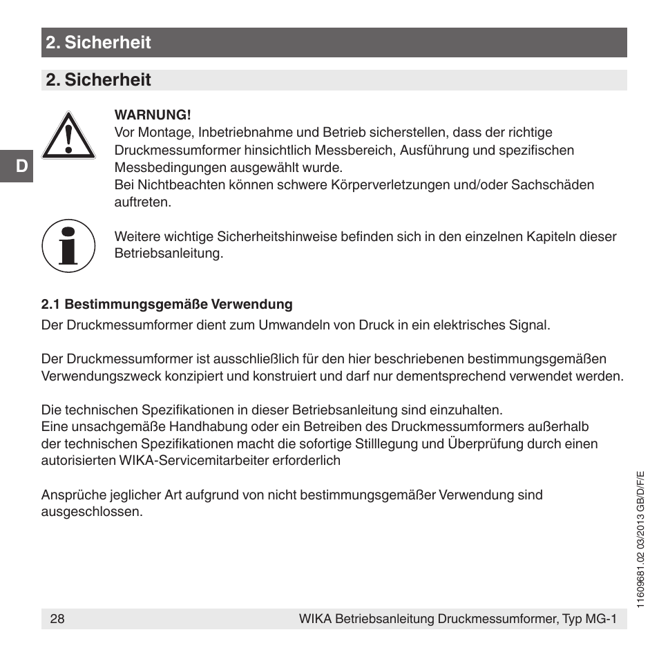 Sicherheit | WIKA MG-1 User Manual | Page 28 / 92