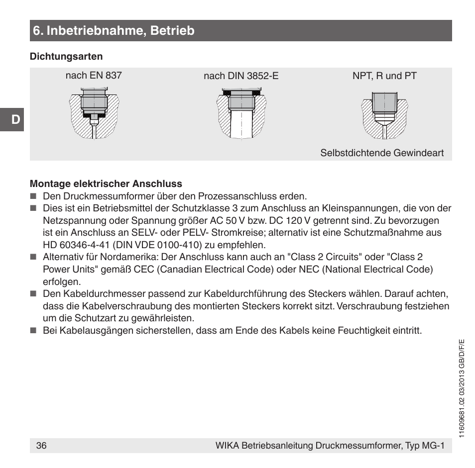 Inbetriebnahme, betrieb | WIKA MG-1 User Manual | Page 36 / 92