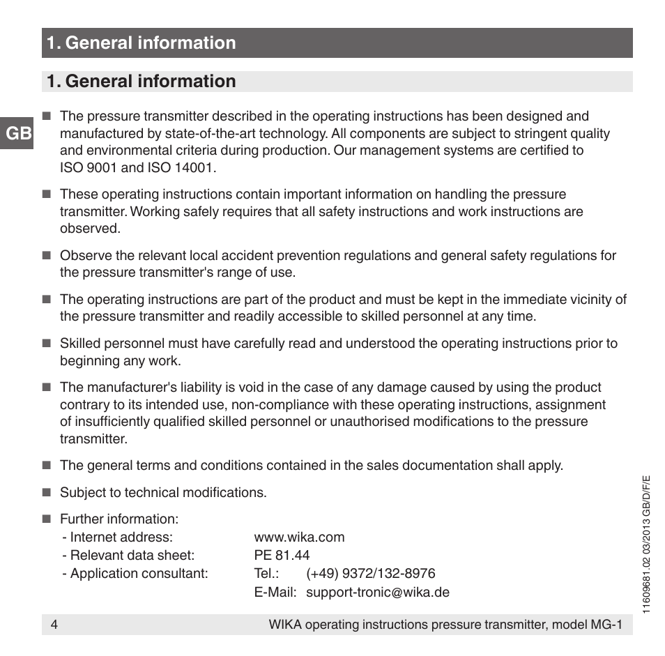 Gb 1. general information 1. general information | WIKA MG-1 User Manual | Page 4 / 92