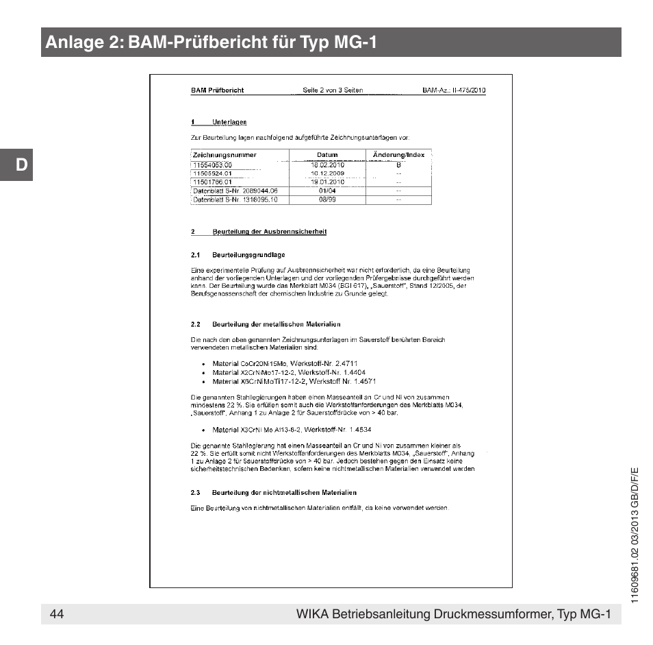 Anlage 2: bam-prüfbericht für typ mg-1 | WIKA MG-1 User Manual | Page 44 / 92