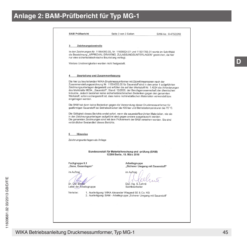 Anlage 2: bam-prüfbericht für typ mg-1 | WIKA MG-1 User Manual | Page 45 / 92