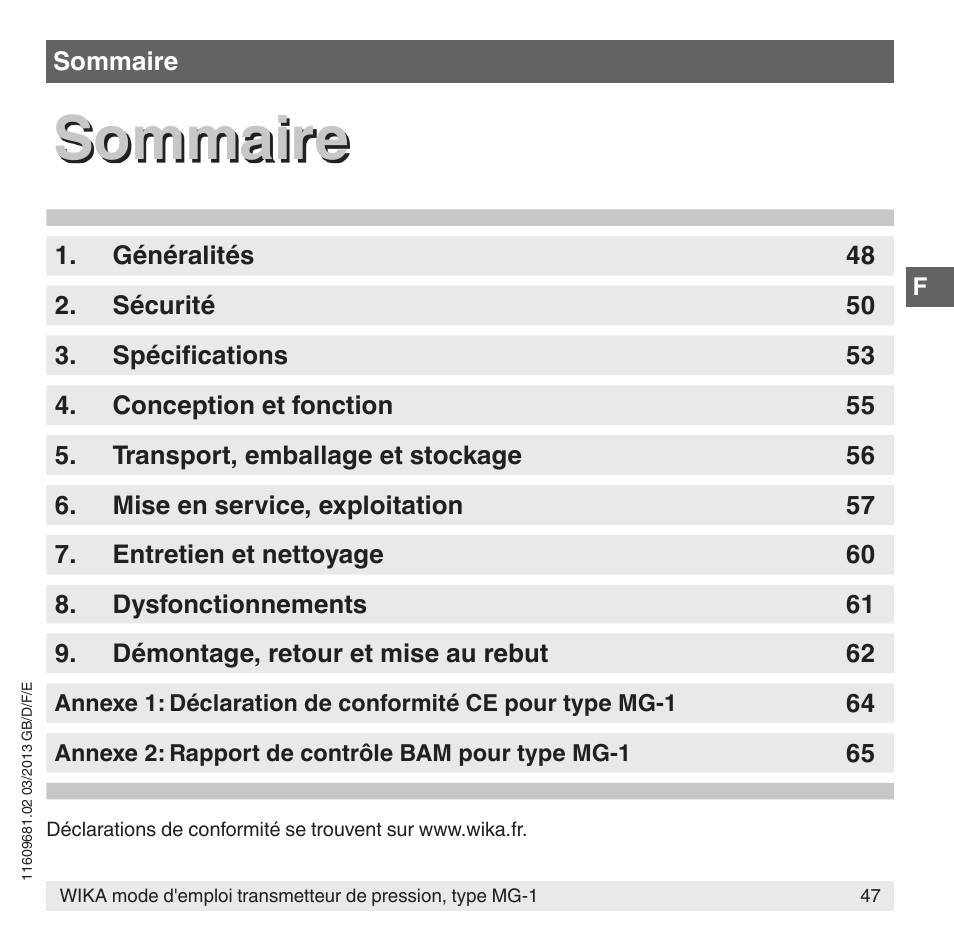 Sommaire | WIKA MG-1 User Manual | Page 47 / 92