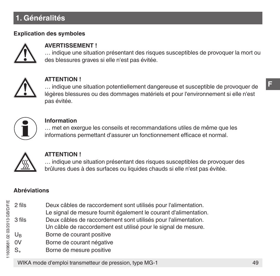 Généralités | WIKA MG-1 User Manual | Page 49 / 92