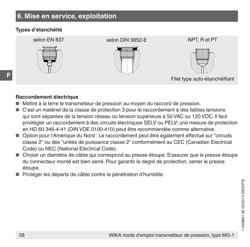 Mise en service, exploitation | WIKA MG-1 User Manual | Page 58 / 92
