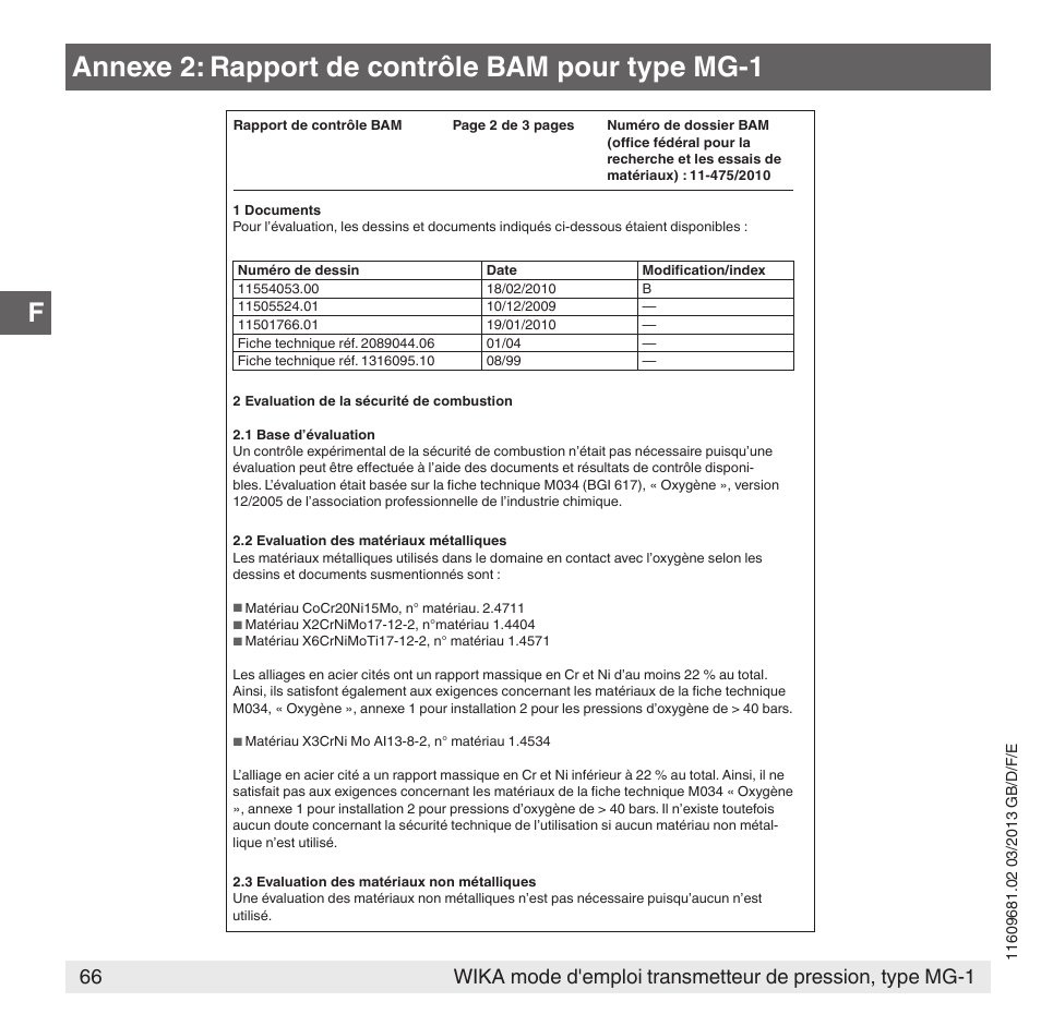Annexe 2: rapport de contrôle bam pour type mg-1 | WIKA MG-1 User Manual | Page 66 / 92